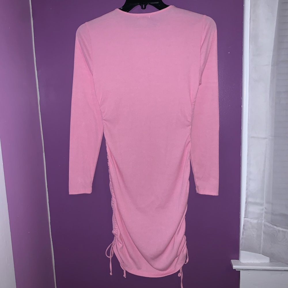 Pink Babe Embroidered Drawstring Ruched Dress - Picture 3 of 4